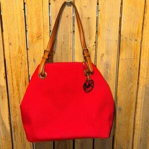 Micheal Kors Red Canvas Shoulder Bag